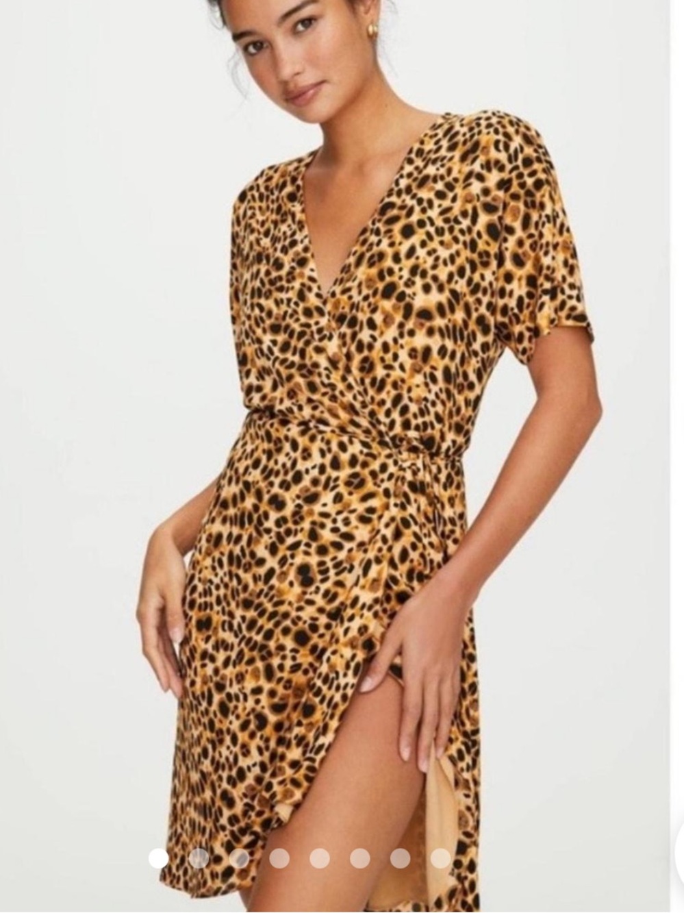 Aritzia Babaton Brown and Tan Leopard-Print Wrap Mini Dress